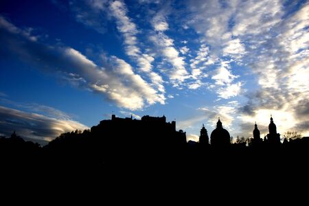 Silhouette of Hohensalzburg castle in Salzburg, Austriaの写真素材