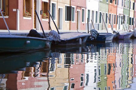 Typical Italian houses at Burano Island next to Veniceの写真素材