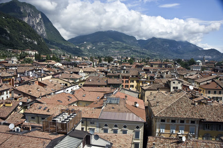 Riva del Garda town in the northern Italy mountains on Garda lakeの写真素材