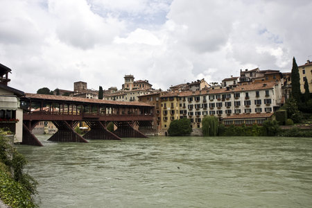 Old bridge at the town Bassano del Grappaの写真素材