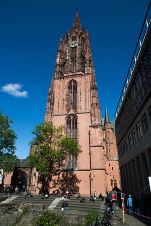 View of the Saint Bartholomew Frankfurt cathedral in Germanyのeditorial素材