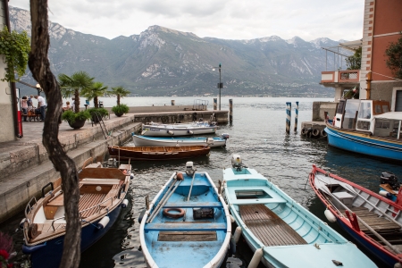 View to the lake Garda in the city Limone sul Gardaのeditorial素材