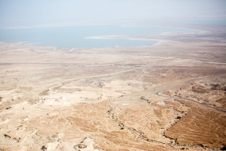 View to the water of the Dead Sea from Masada fortress, Israel