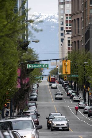 View of a street in downtown of Vancouver city, Canadaのeditorial素材
