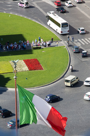 Panoramic view of piazza Venezia in Rome, Italy