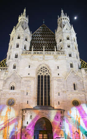 Stephansdom church tower at night in Vienna, Austriaのeditorial素材