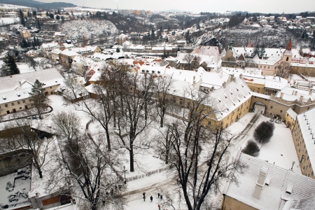 ÄeskÃ½ Krumlov city lansdcape vew in Winter の写真素材