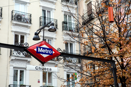 Metro Chueca street sign in Madrid cityのeditorial素材