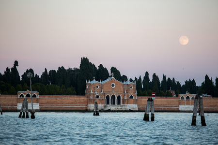 Island next to Venice, Italy at sunsetの写真素材