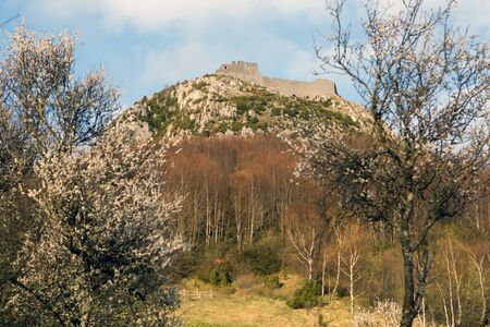 Montsegur castle and mountain in  French Pyreneesのeditorial素材