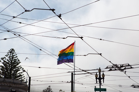 An old historic Castro flag and neighborhood in San Francisco city