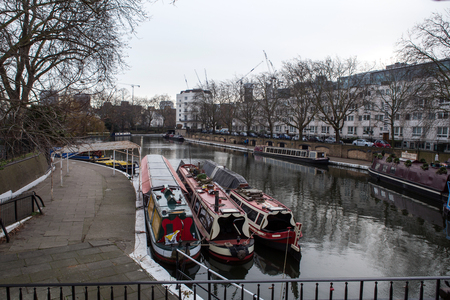 Little Venice canal with boats in Londonのeditorial素材