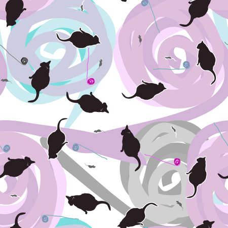 Seamless pattern of cats, mice and balls. Vector illustrationのイラスト素材