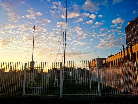 Weather station equipment at sunset in the summer