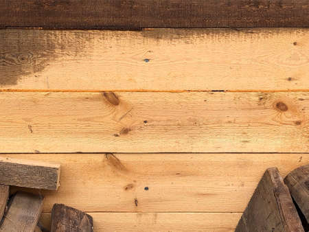 Background of wooden boards, wooden walls, saws.の写真素材