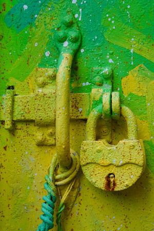 Bright green door lockの写真素材