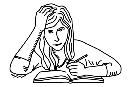 Student girl preparing homeworkのイラスト素材