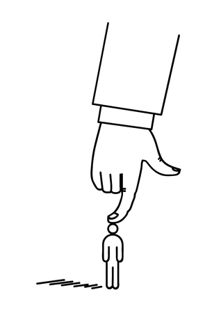 The hand presses by the finger figure of a man. Concept. Vector illustrationのイラスト素材