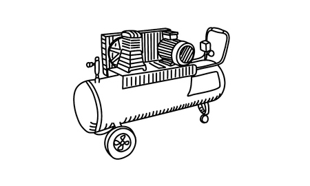 Air Compressor drawing. Line Vector illustrationのイラスト素材