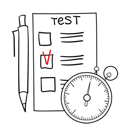 Checklist, pencil and stopwatch on whiteのイラスト素材