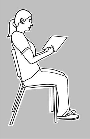 Female student sitting on a chair with a tablet isolated over a whiteのイラスト素材