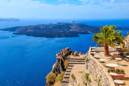 cafe on the sea Santorini Greece 2015の写真素材