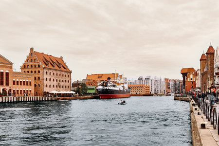 Gdansk, Poland - September 07, 2019: Gdansk old town, Motlawa river.