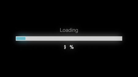Progress bar at 9 with loading text on black background