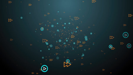Rewind and play symbols floating in digital space representing multimedia content controlの写真素材