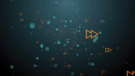 Dynamic digital arrows and play symbols in motionの写真素材