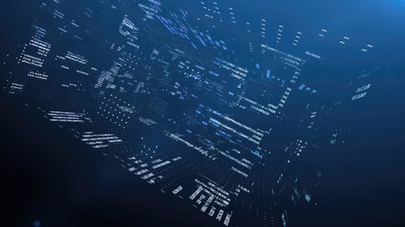 Complex digital information creating a technological landscape, symbolizing software development and...