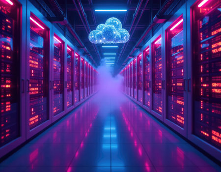 Cloud computing and data center with servers generating large amounts of heat and smoke