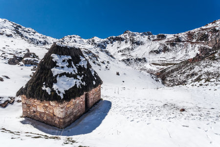 "Brana" barns in Somiedo park, Asturiasの写真素材