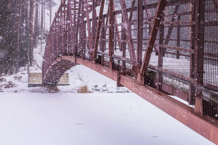 snowfall bridge winter landscape extreme weather transportation river
