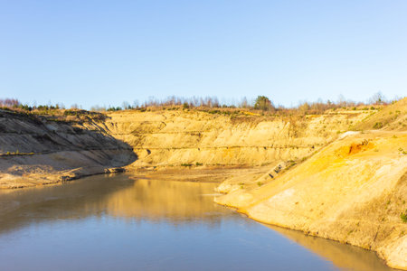 natural sand quarry pond nature landscape geologyの写真素材
