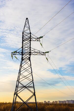 power electricity pole in city energy infrastructure linesの写真素材