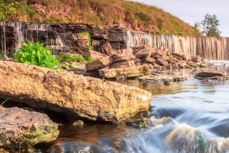 waterfall landscape aging jet water cascade moss surface blur exposureの写真素材
