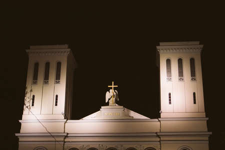 Lutheran Church of Saint Peter exterior night european tourist historicの写真素材