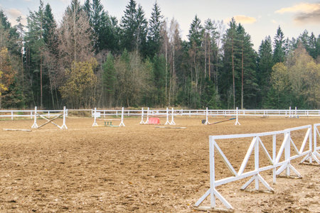 Hippodrome for English riding show jumping horse training sand barrier