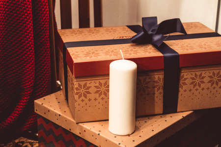 New Year's Christmas decor candle gifts box winter sportsの写真素材
