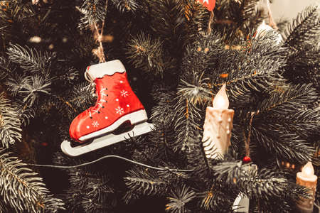 New Year's Christmas decor candle gifts skates winter sportsの写真素材