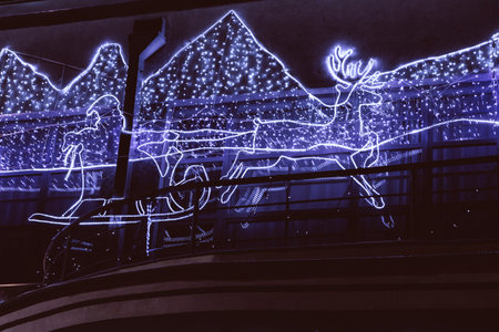 New Years decoration Illumination of the facade of the houseの写真素材