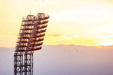 Football stadium spotlight. Weather on match game day announcement meteorologyの写真素材