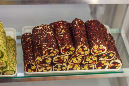 Turkish sweets rakhat lukum nuts shop traditional dishの写真素材