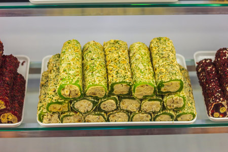Turkish sweets rakhat lukum nuts shop traditional dishの写真素材
