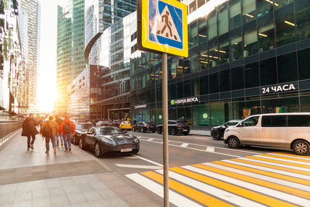 business center of Moscow skyscrapers. company headquarters offices.solar glareのeditorial素材