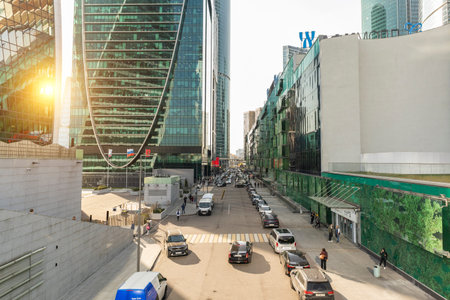pedestrians on a zebra in the business district of Moscow city