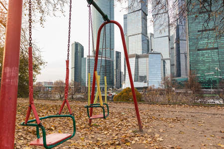 Moscow city district finance center park autumn colorful. ecologyのeditorial素材