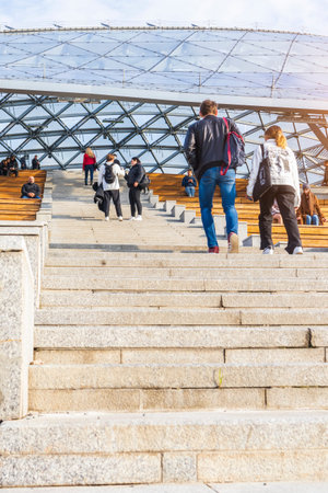 amphitheater park zaryadye people resting in city center .concept Moscow rest park .Russia, Moscow,...