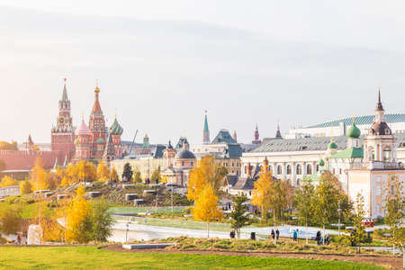 view of the Kremlin Moscow Zaryadye Park sunny day autumn .concept historic centerのeditorial素材
